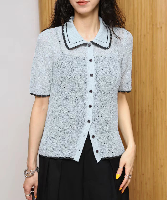 Color Embroidered Polo Collar Cardigan [Limited Edition]