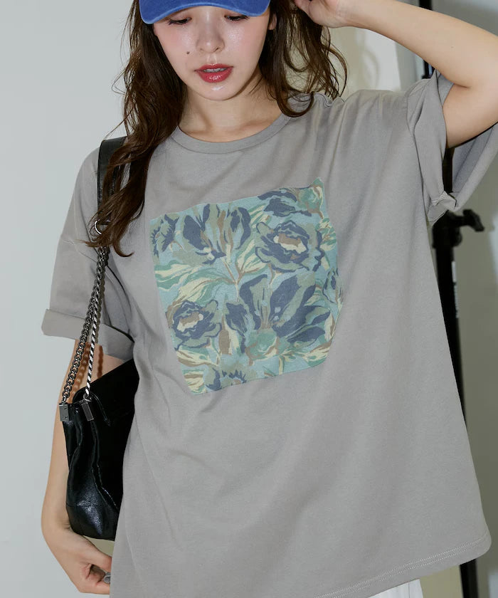 Flower Nuance Art Box Print Big Silhouette T-Shirt Limited Release