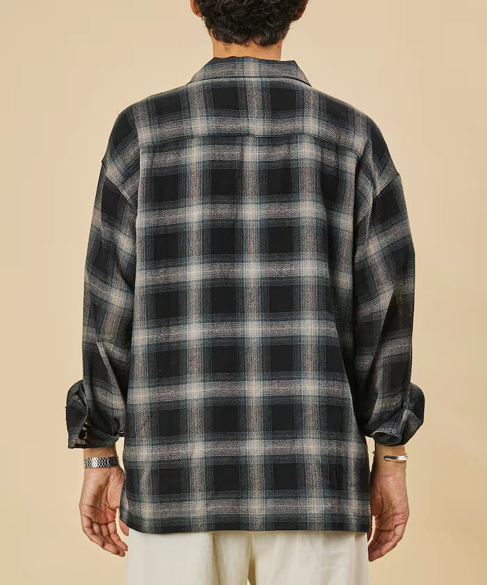 Relaxed Fit Sheer Ombre Check Open Collar Shirt