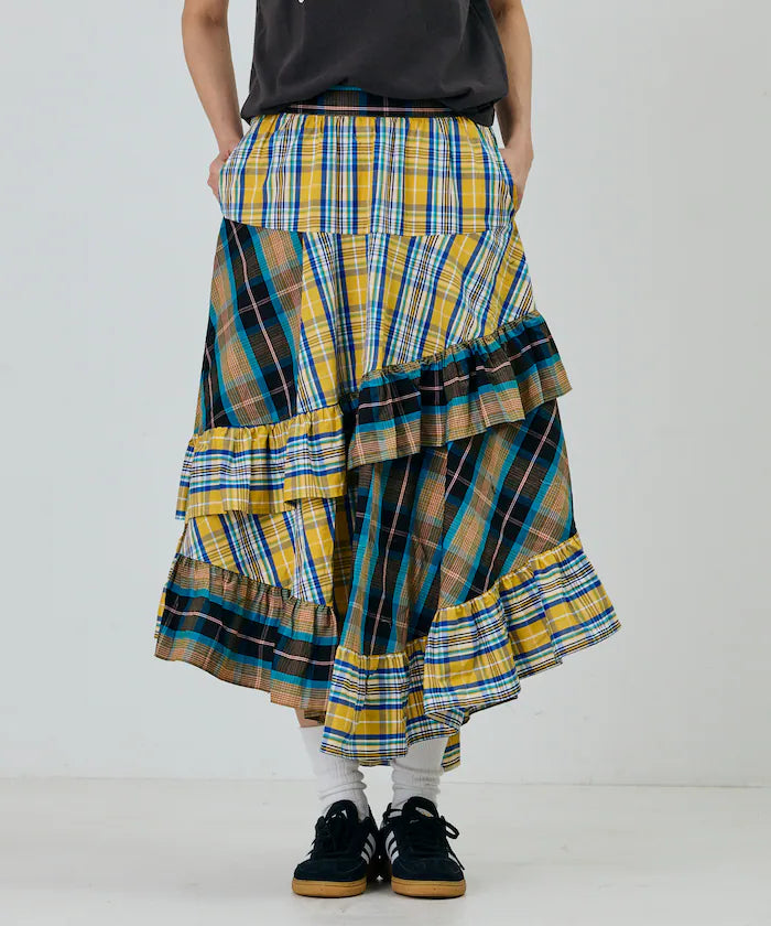 Check x Check Asymmetrical Frill Skirt