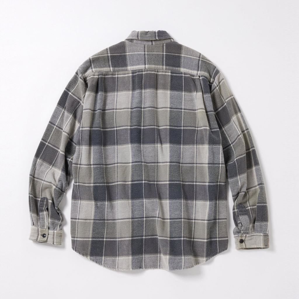 GL29196 / COTTON NEL CHECK WORK SHIRT DAMAGE AGED