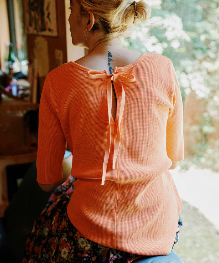 Ribbon Tied 2WAY Waffle 5 Sleeve T-Shirt