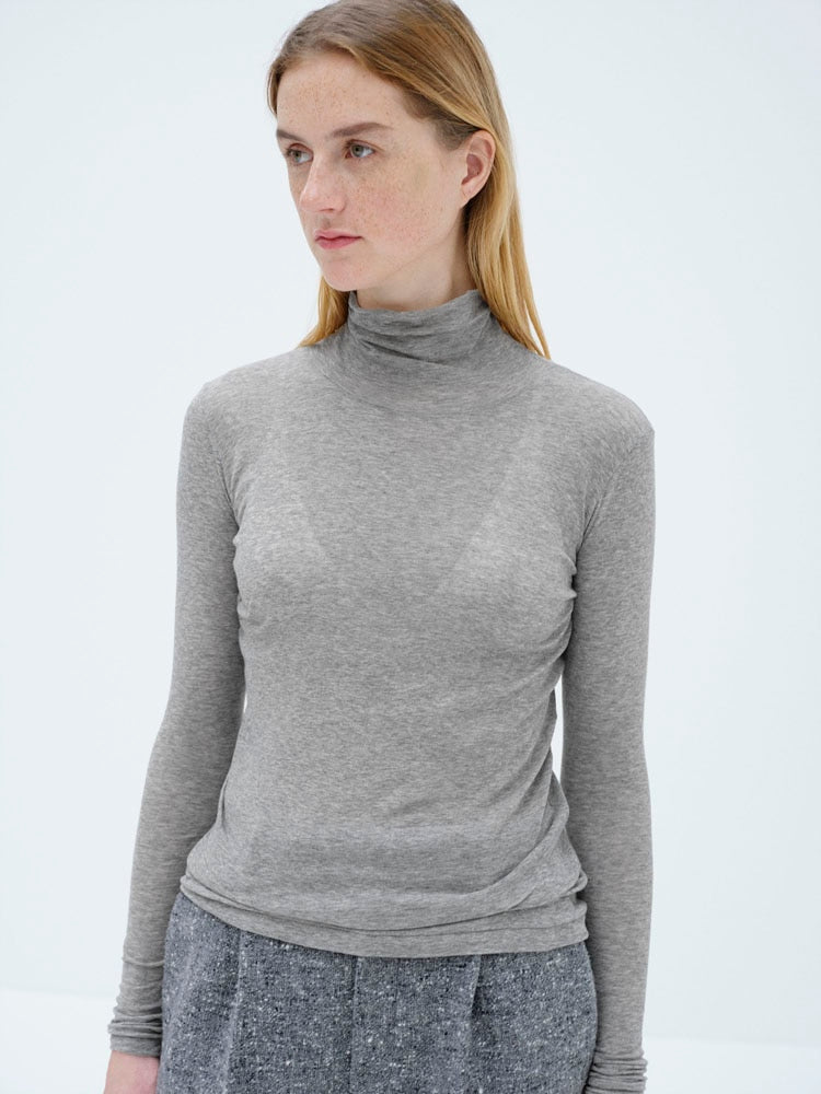 SUPER HIGH GAUGE SHEER RIB TURTLE NECK L/S TEE
