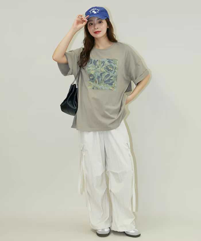 Flower Nuance Art Box Print Big Silhouette T-Shirt Limited Release
