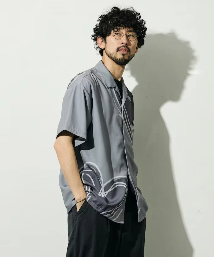 Open Collar Big Pattern Short Sleeve Shirt / Big Silhouette