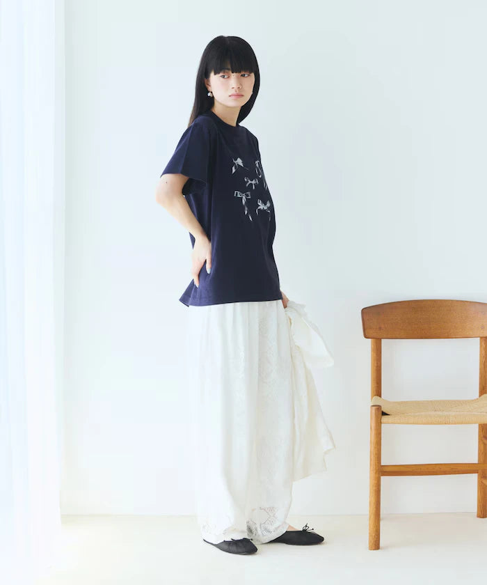 Comfortable Ribbon Print Crew Neck T-shirt