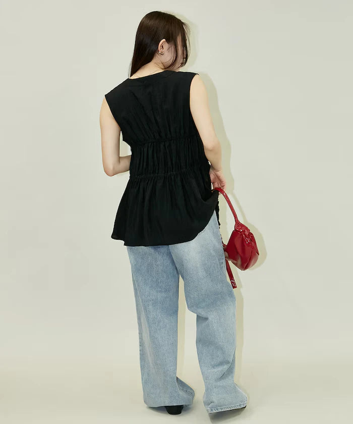 Sheer Broad Sleeveless Gathered Shift Blouse Limited Edition