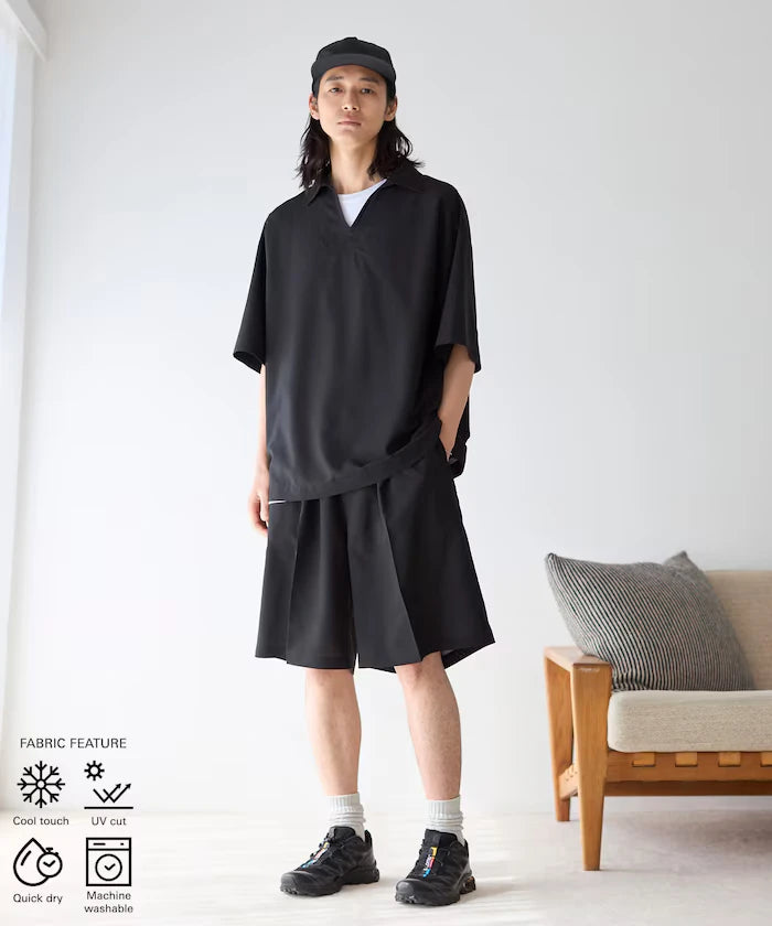 Functional Fabric Pullover Short Sleeve Shirt Set 3-piece Set / Washable / UV Cut / Quick Dry / Cool Touch