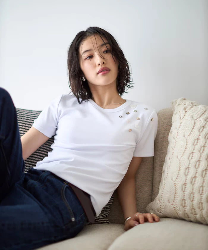 Many Button Cotton Modal Short Sleeve T-Shirt