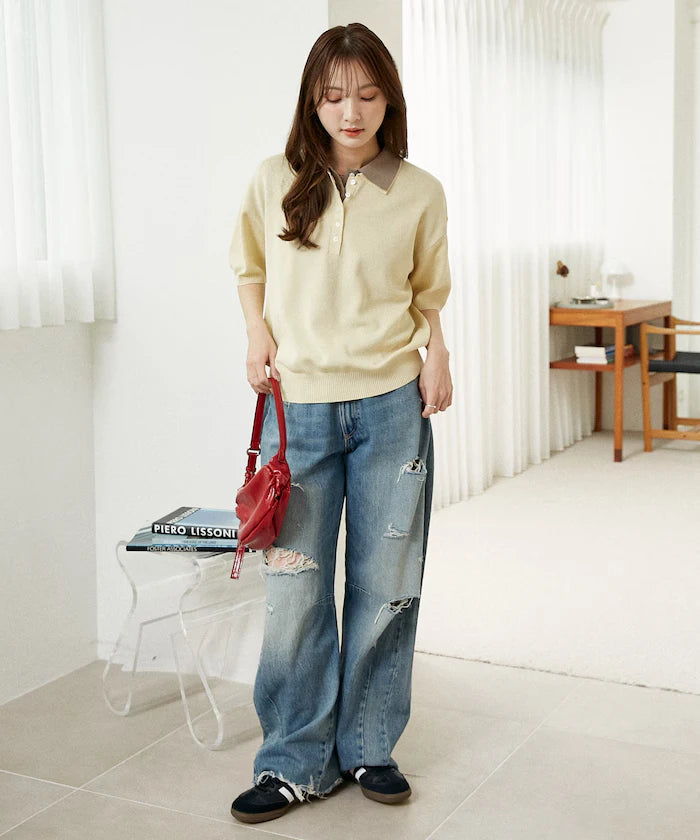 Color Scheme 2-Panel Collar Short Sleeve Knit Polo Shirt Limited Edition