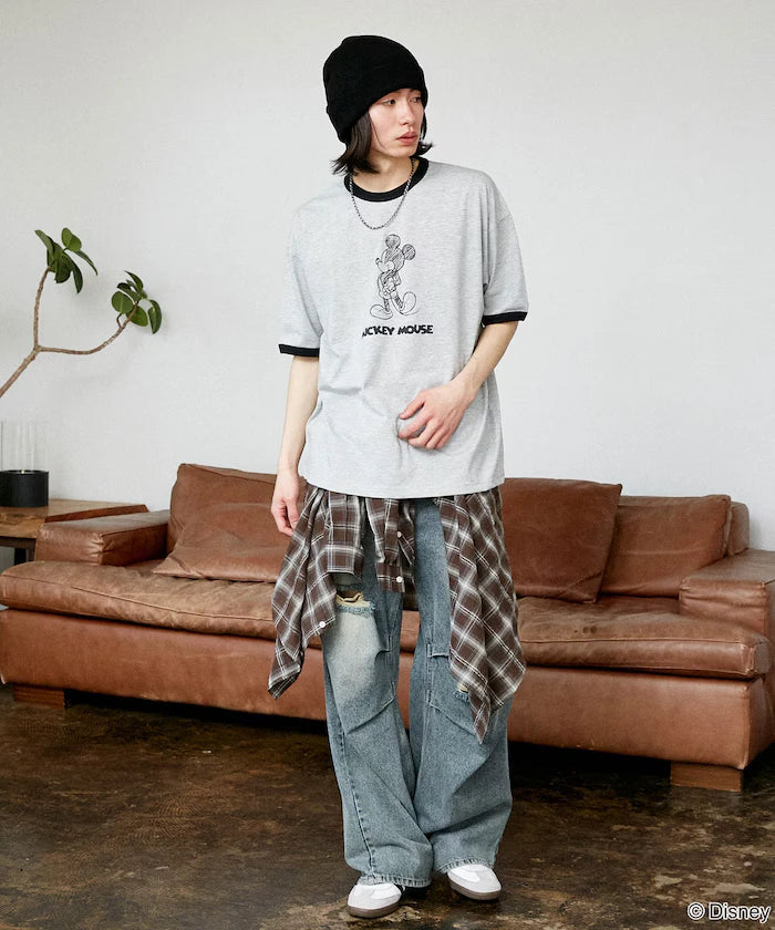 <Functional Material>Mickey Mouse/Sketch Ringer T-Shirt Limited Edition