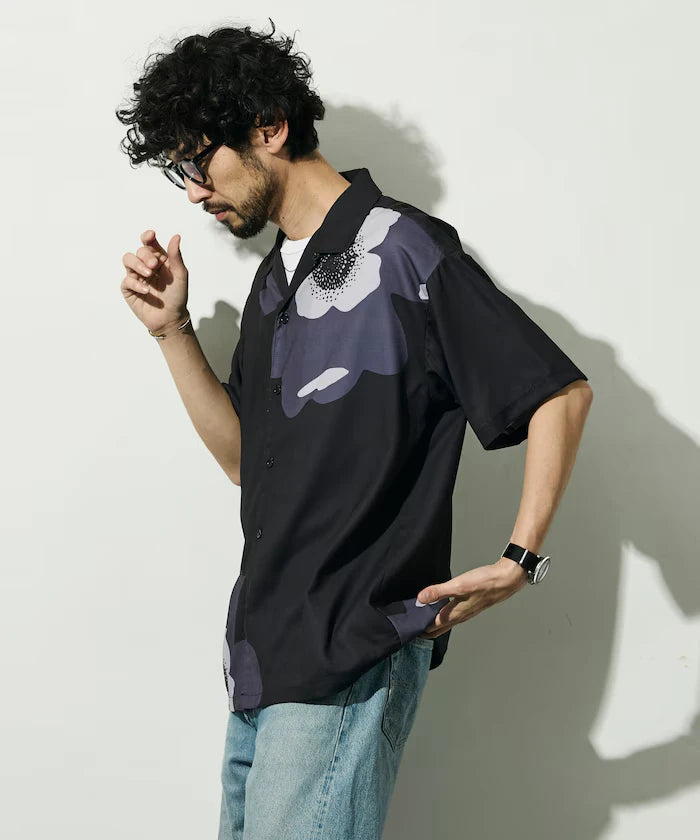 Open Collar Big Pattern Short Sleeve Shirt / Big Silhouette