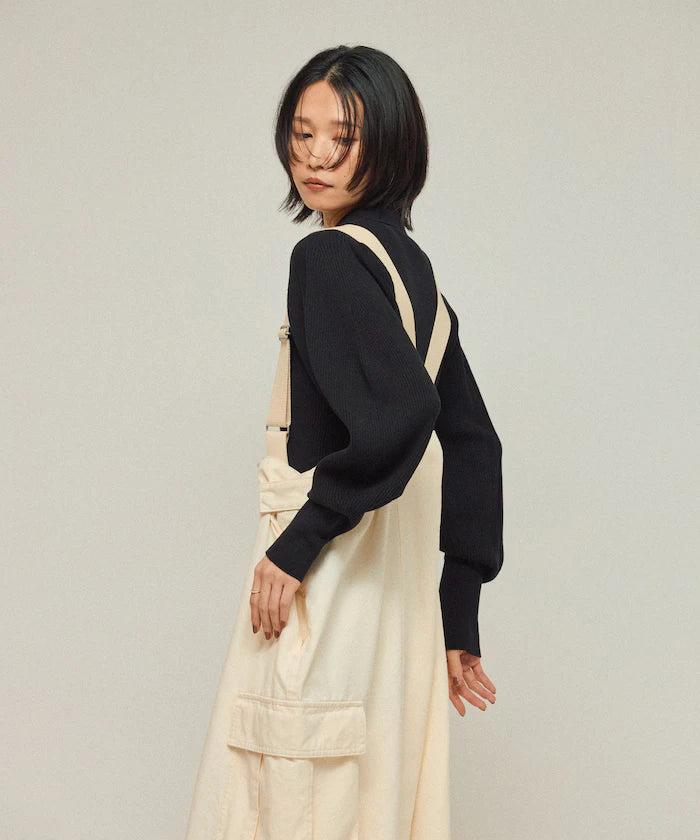 Functional material silk blend knit polo volume sleeve knit cardigan / anti-pill / machine washable