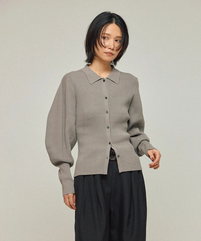 Functional material silk blend knit polo volume sleeve knit cardigan / anti-pill / machine washable
