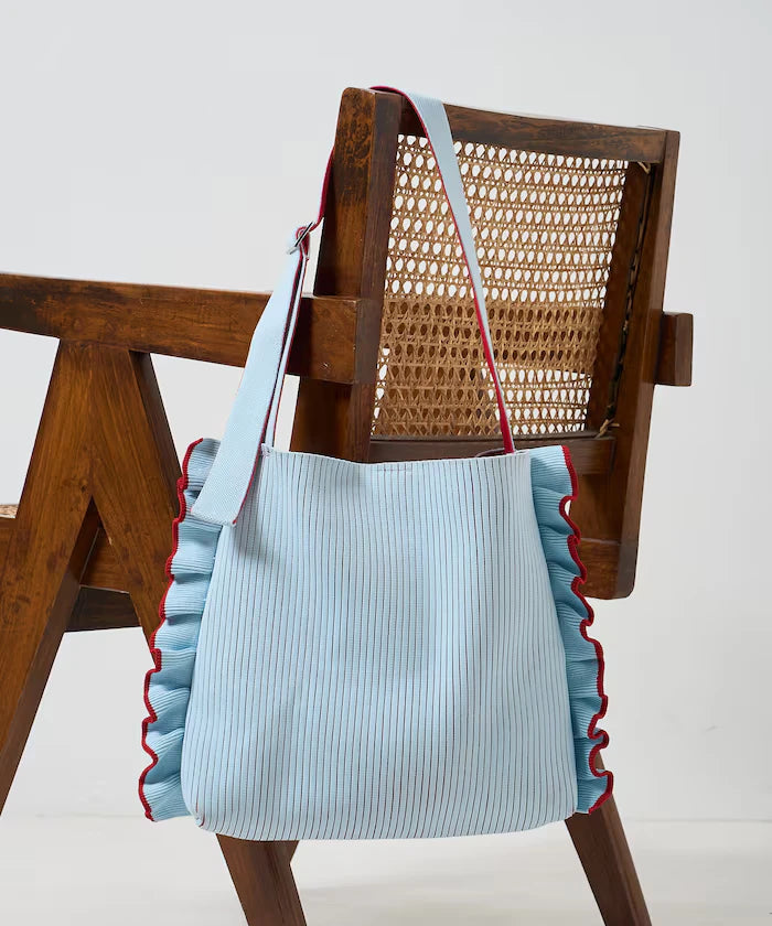 Color Block Knit Ruffle One Shoulder Bag