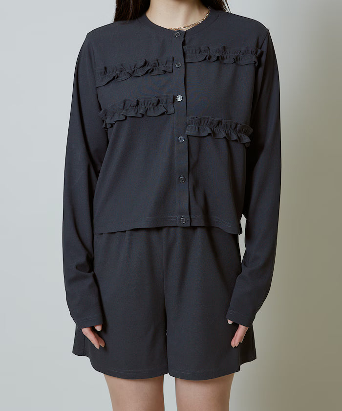 Frill Design Cardigan Short Pants Set Up Limited Release