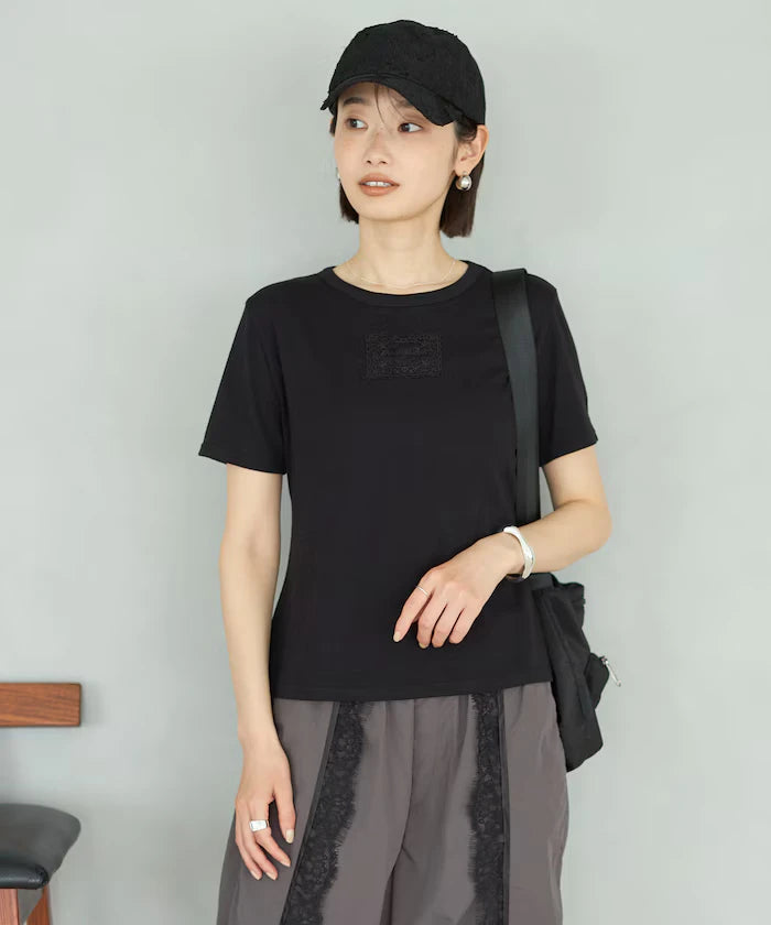 Lace Applique Cotton Modal T-Shirt