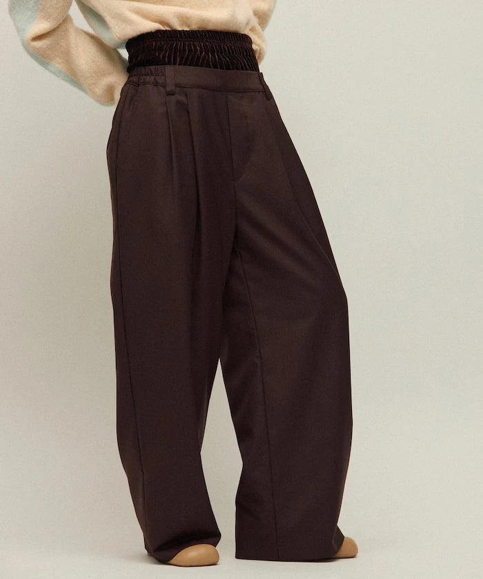 Velour Double Waist Easy Slacks / Wide Silhouette Wool-like Slacks Pants