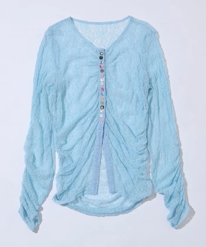 Many Button Lace Shirring Cardigan
