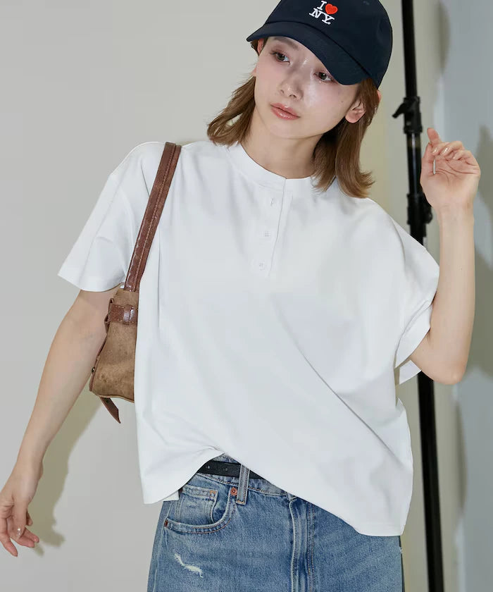 <contact cool> Cool Ponte Henry Neck T-Shirt Limited Release