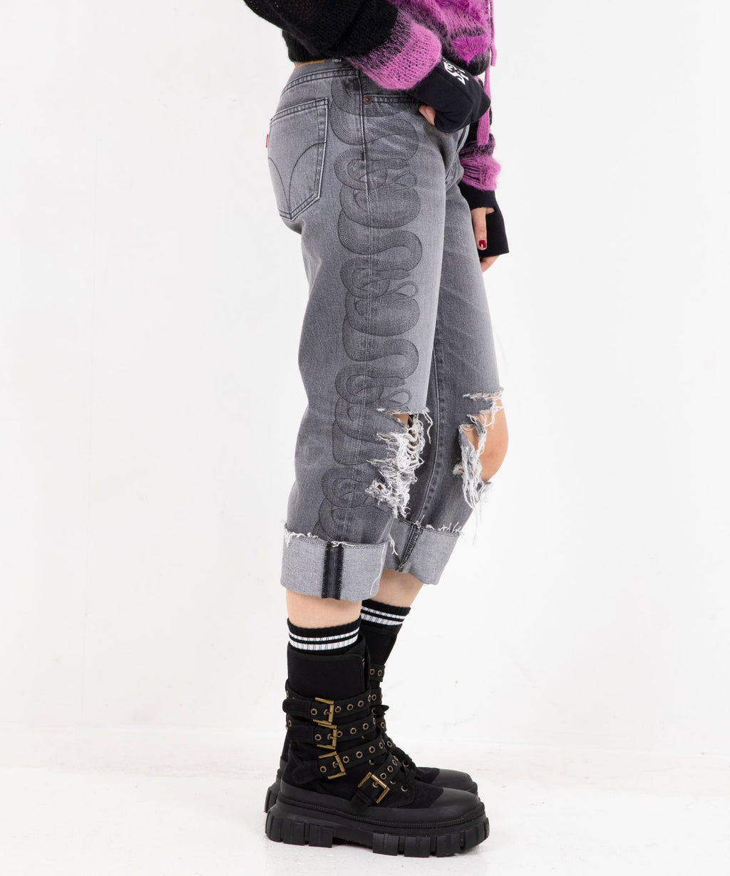 Snake Loop 8 Length Crushed Denim Pants