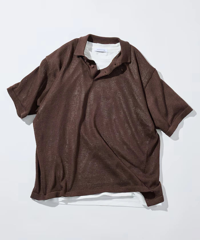 Sheer Knit Polo Shirt & Cotton T-Shirt Layered Set