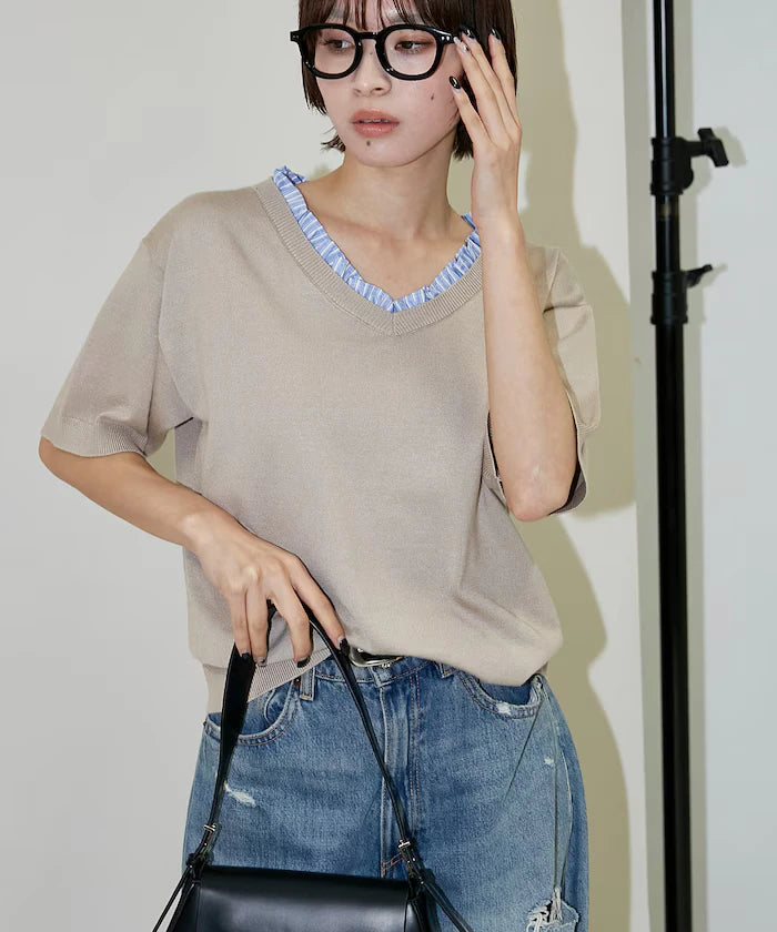 Shirt Frill V-Neck Half Sleeve Summer Knit Limited Edition