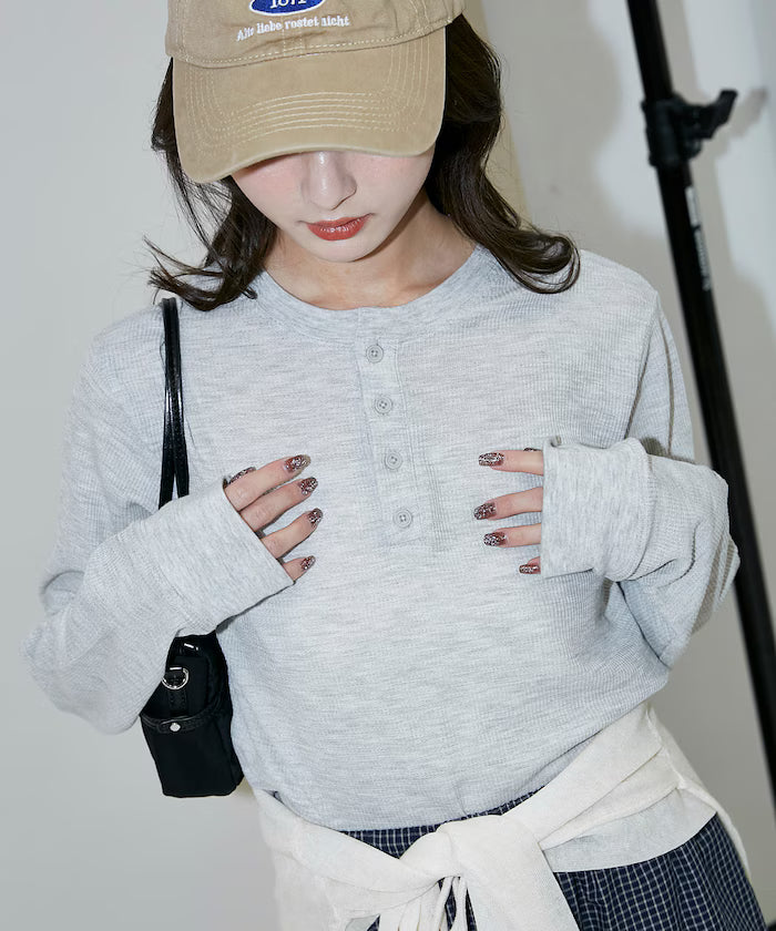 Light Waffle Henley Neck Long Sleeve T Limited Edition