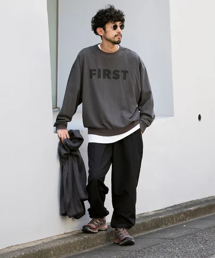 Wide Straight Nylon Track Pants / Tapered Silhouette Easy Nylon Pants