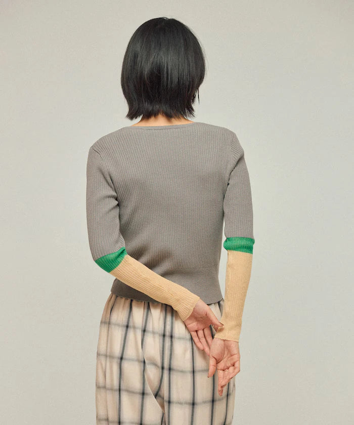 Functional material silk blend color block knit pullover / anti-pill / machine washable