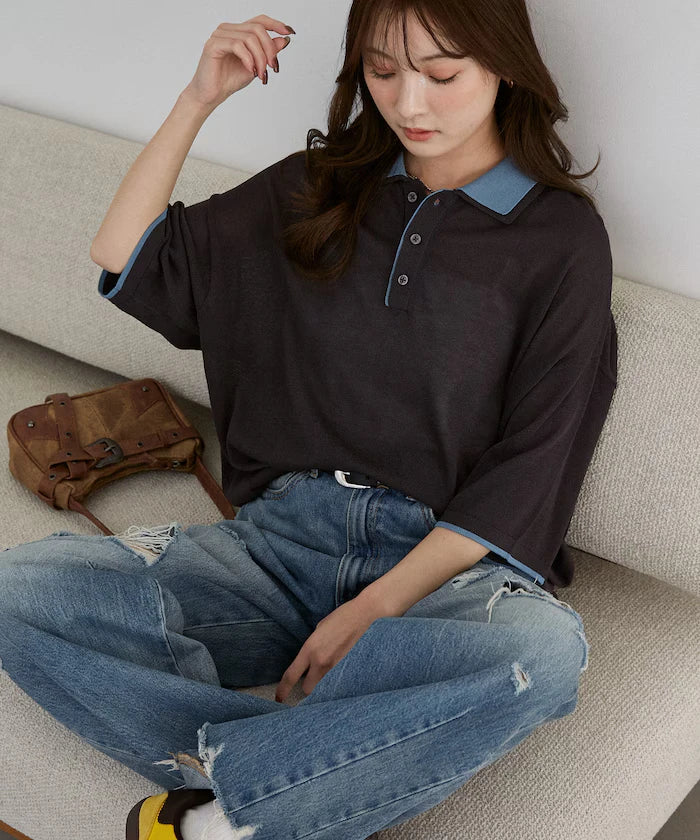 LOVE POP STUDIO Collar Layered Knit Polo Shirt Limited Edition
