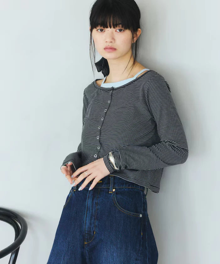 Layered Set Top / Striped Cardigan & Camisole
