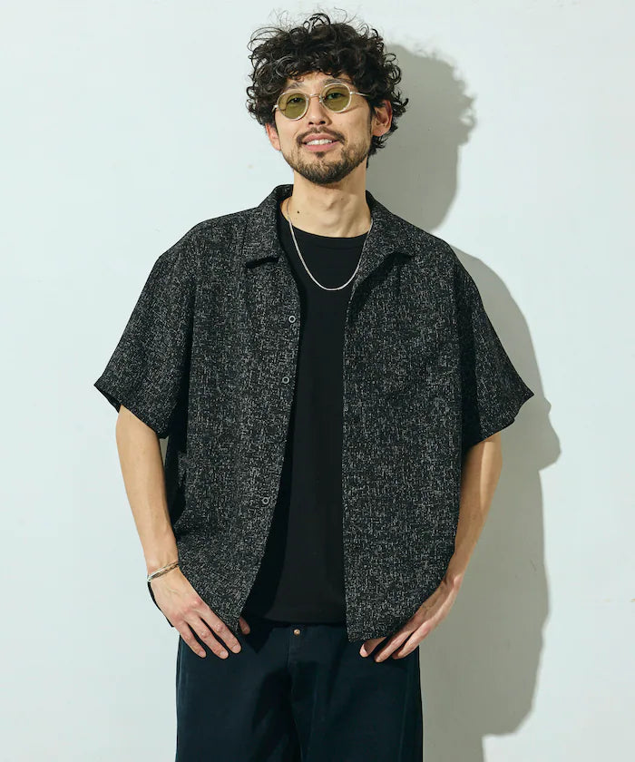 Dry Touch Summer Tweed Short Sleeve Open Collar Shirt