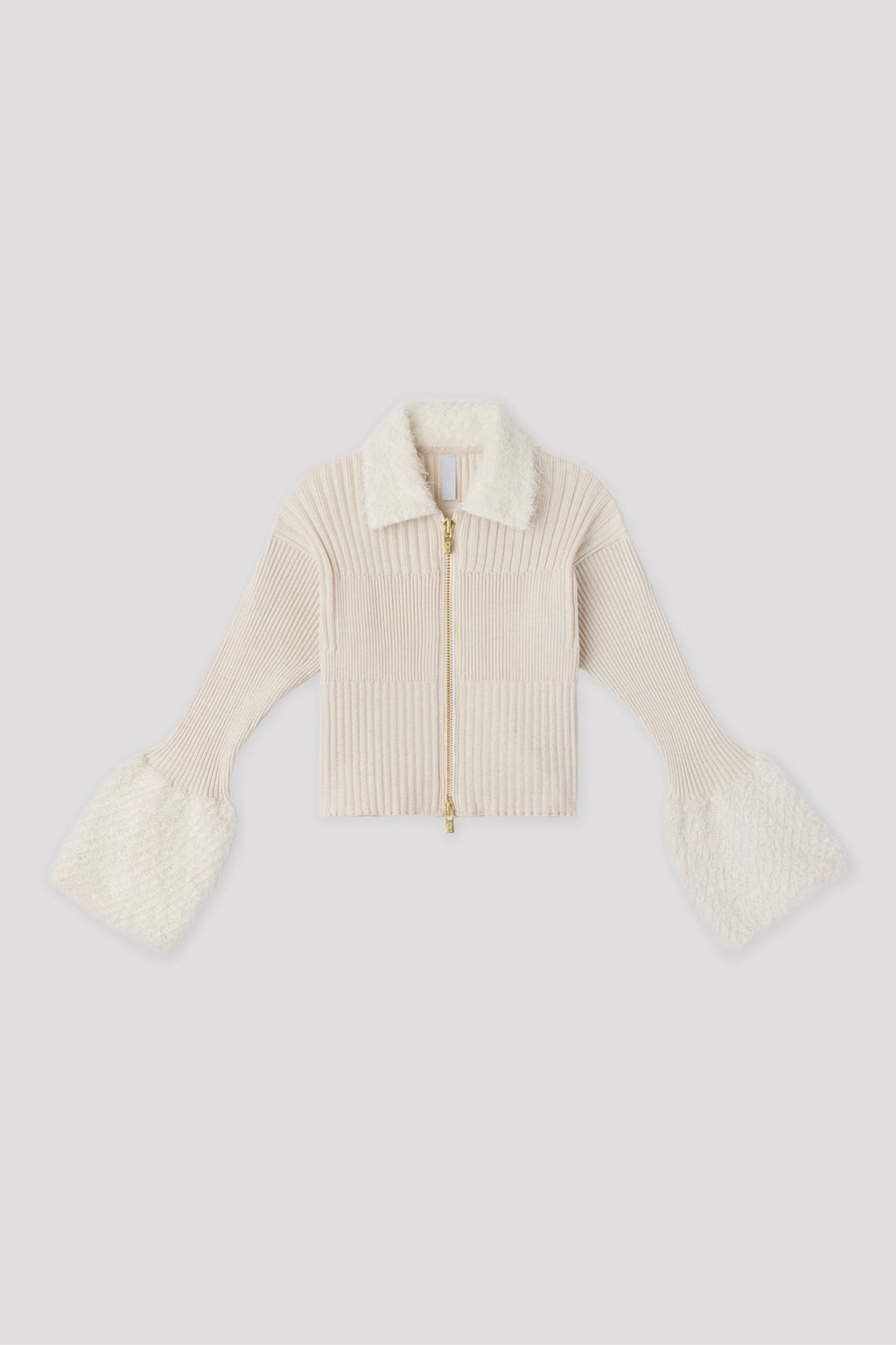 FLUTED PILE GLITTER CROPPED ZIP SHIRT CARDIGAN