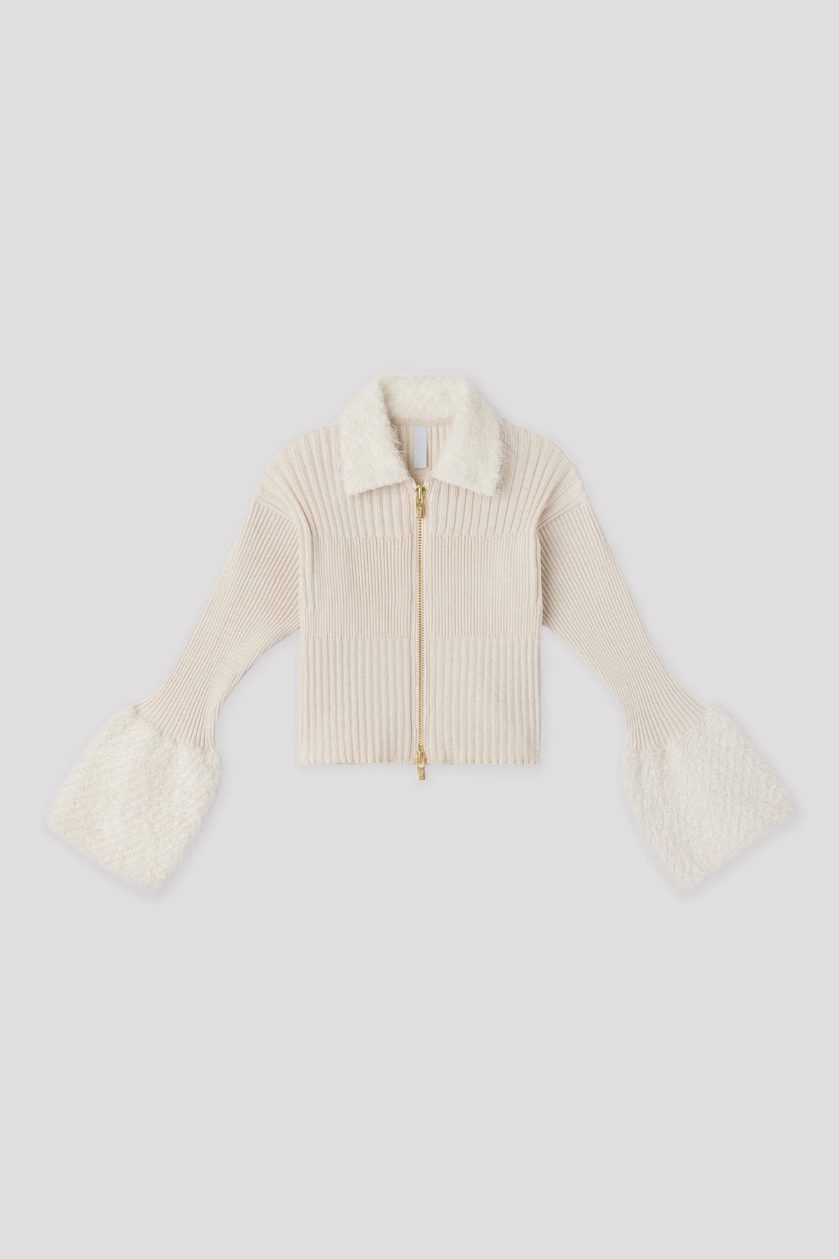 FLUTED PILE GLITTER CROPPED ZIP SHIRT CARDIGAN