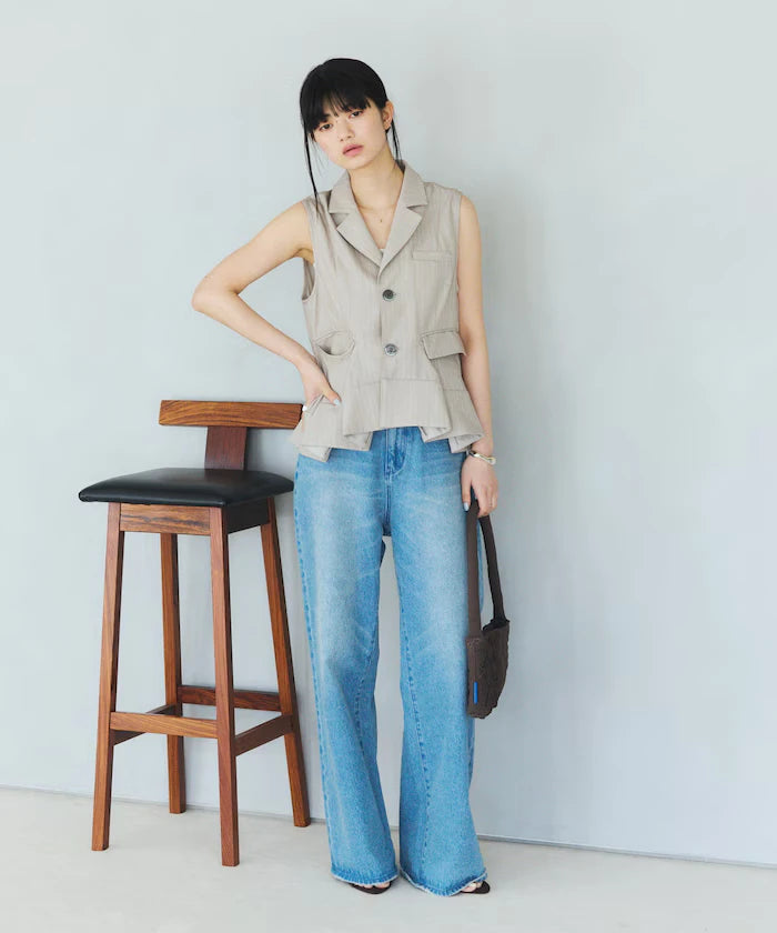 Pinstripe Flare Hem Short Vest
