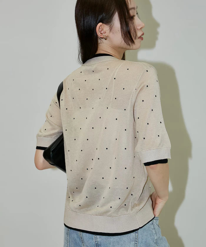Dot Pattern Layered Short Sleeve Knit Cardigan Limited Release