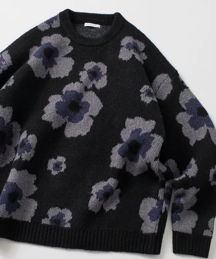 All-over Pattern Double Jacquard Knit Crew Neck Pullover / Relaxed Fit