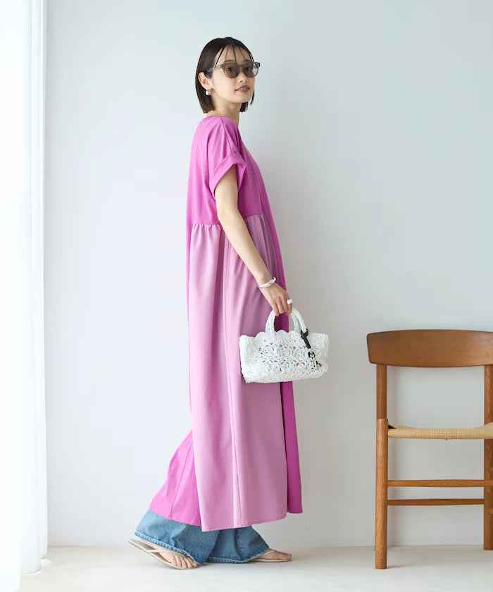 Organic Cotton Mixed Material Docking Gather Dress