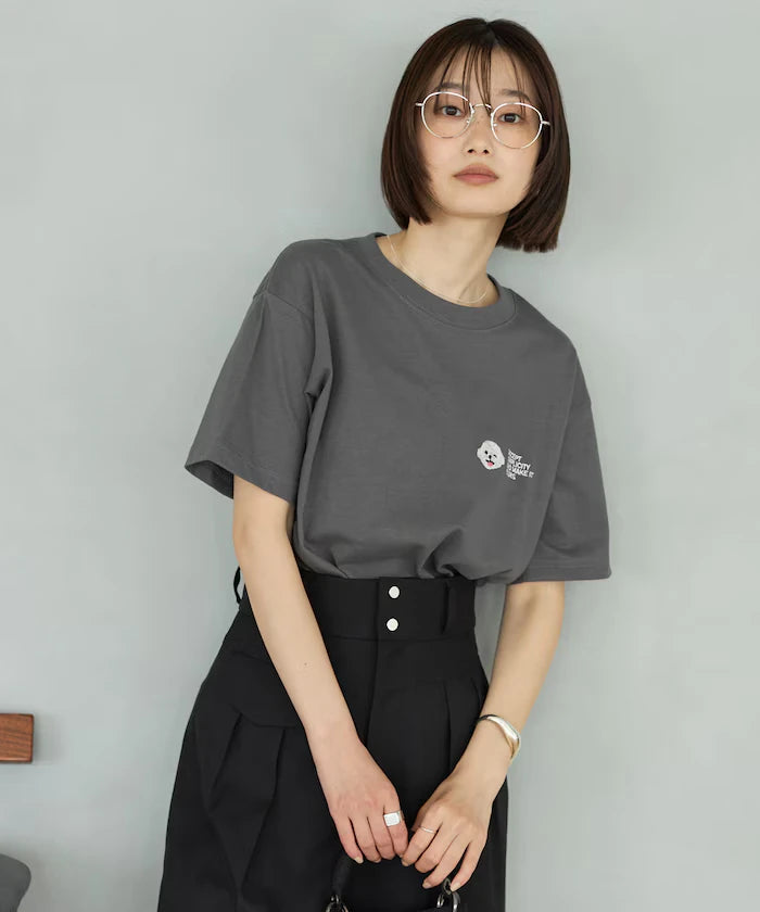 Organic Cotton One Point Animal Embroidery T-Shirt