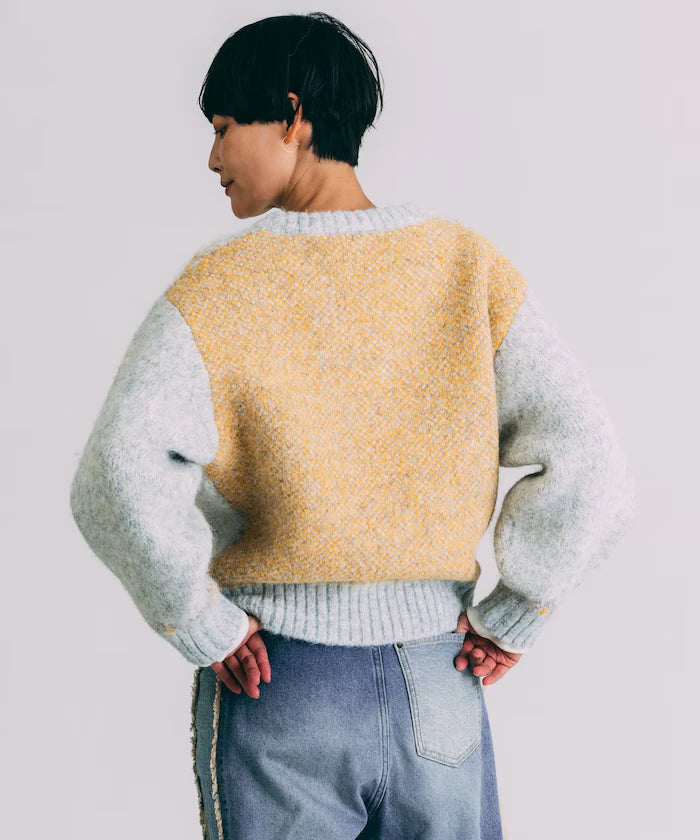 V-neck color block Nordic pattern knit