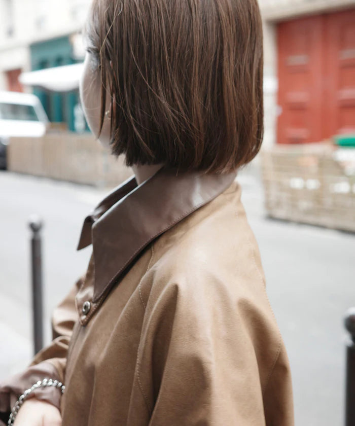 Oversized leatherette blouson / Mixed material switching