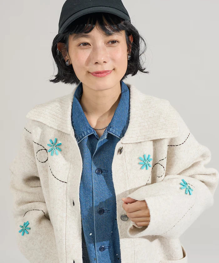 Western-Style Beaded Knit Cardigan