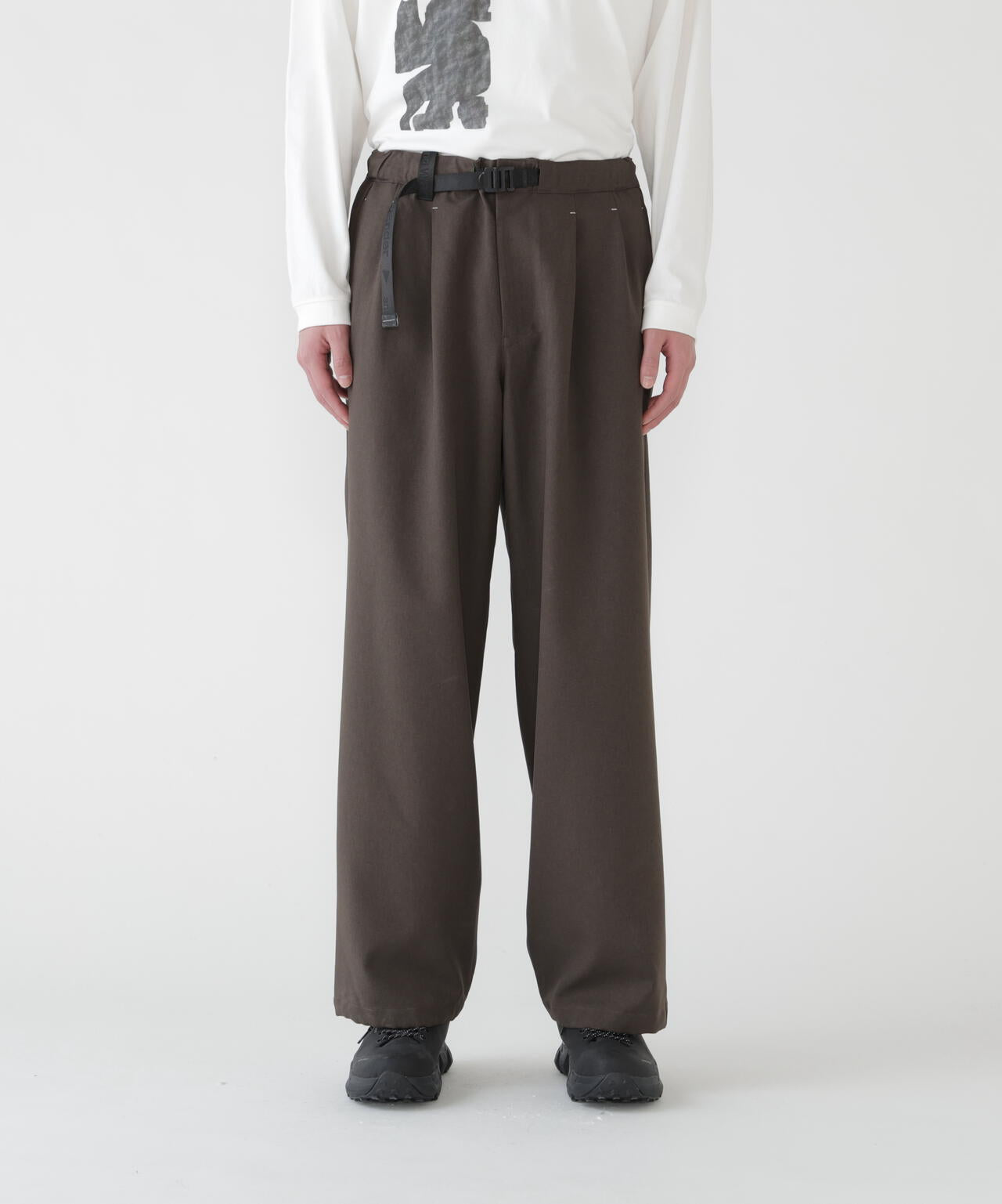PE melange twill wide pants