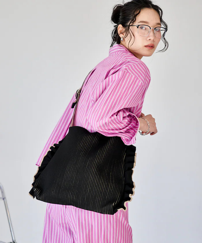 Color Block Knit Ruffle One Shoulder Bag