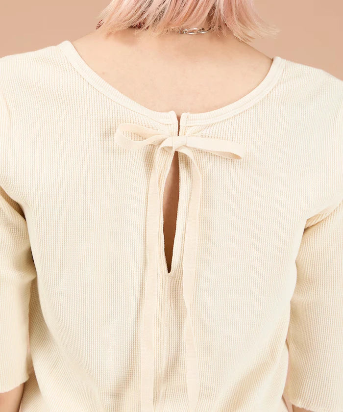Ribbon Tied 2WAY Waffle 5 Sleeve T-Shirt