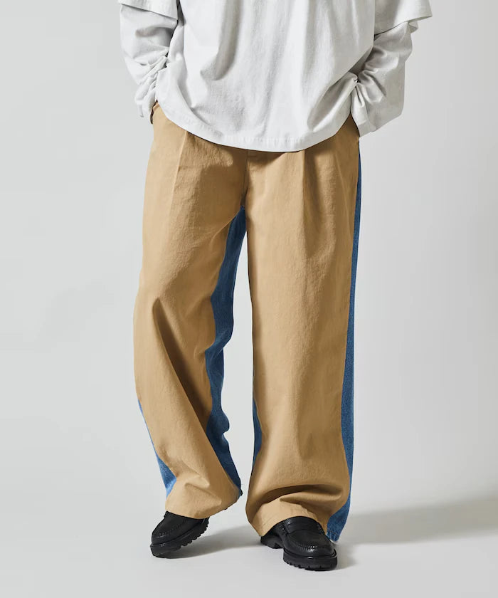 Chino Denim Docking Pants / Wide Straight Pants