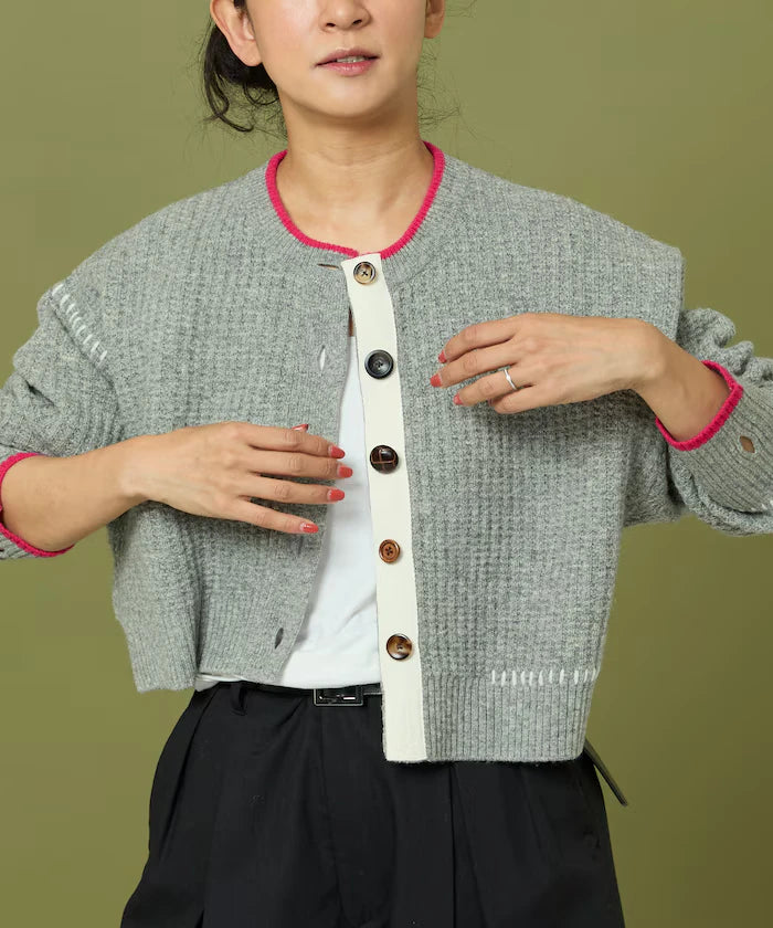 Short Length Color-block Knit Cardigan