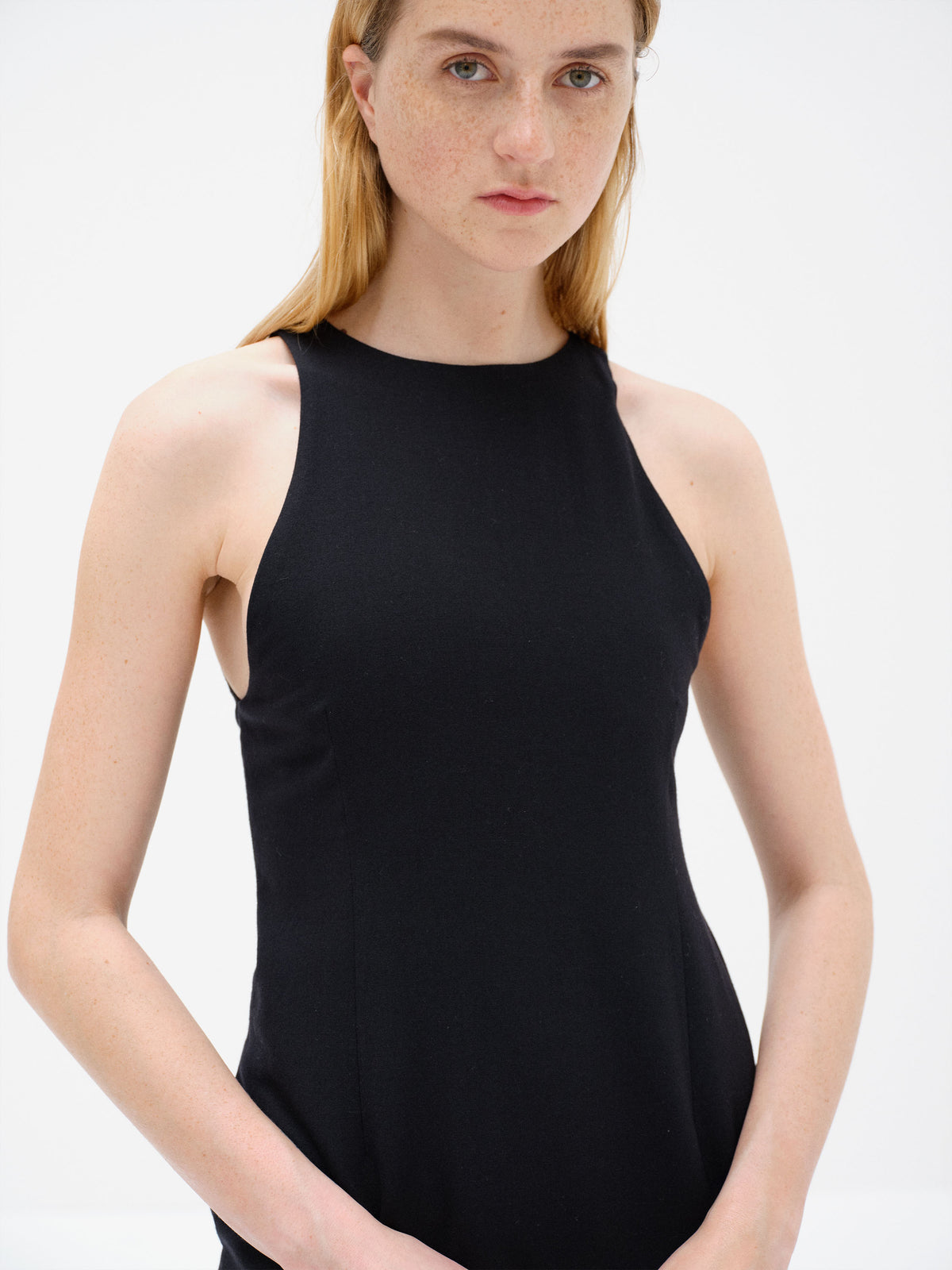 TENSE WOOL DOUBLE CLOTH SLEEVELESS DRESS