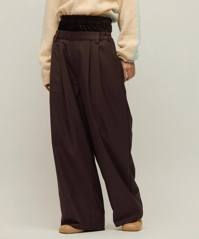 Velour Double Waist Easy Slacks / Wide Silhouette Wool-like Slacks Pants